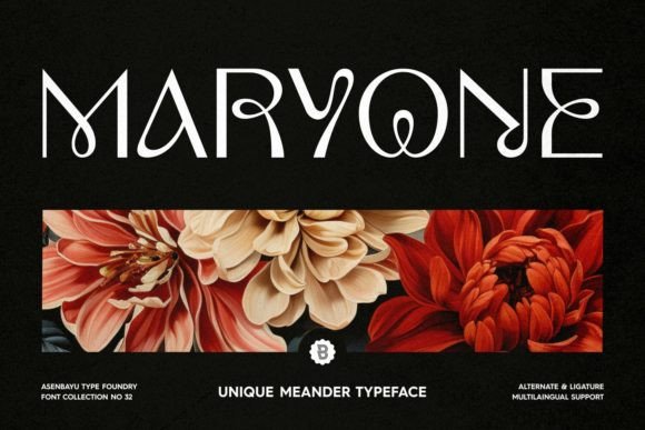 Maryone Display Font: Art Nouveau Ribbons for Editorial Design
